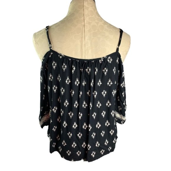 Small Band of Gypsies Women's Black White Boho Style Blouse Flowy - Picture 3 of 7